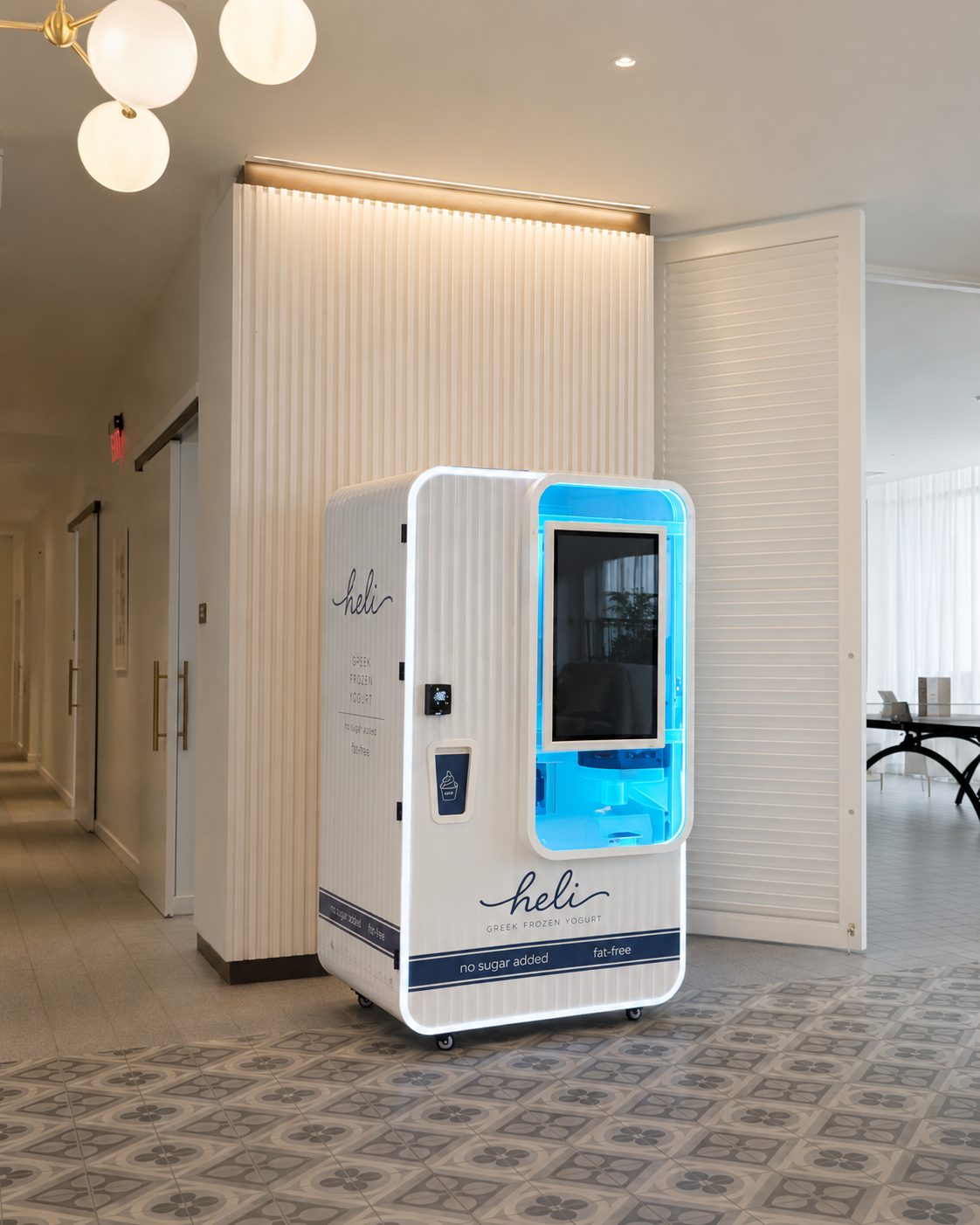 A self-serve Heli machine installed in a premium indoor shared space